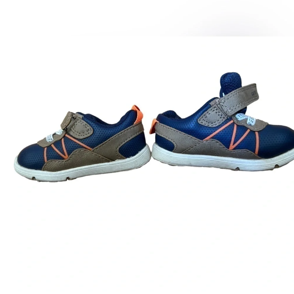 Carters 3M baby sneakers navy blue w/orange & brown accents
